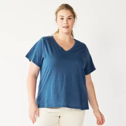 Plus Size Sonoma Goods For Life® Everyday V-Neck Tee -StyleUp Sales Store 5232140 Cobalt Blue