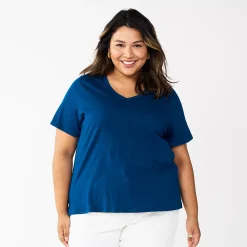Plus Size Sonoma Goods For Life® Everyday V-Neck Tee -StyleUp Sales Store 5232140 Dark Blue