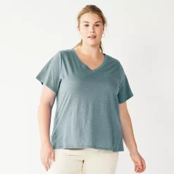 Plus Size Sonoma Goods For Life® Everyday V-Neck Tee -StyleUp Sales Store 5232140 Desoto Blue