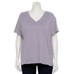 Plus Size Sonoma Goods For Life® Everyday V-Neck Tee -StyleUp Sales Store 5232140 Glazed Berry