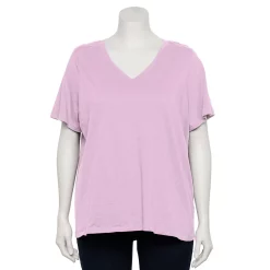 Plus Size Sonoma Goods For Life® Everyday V-Neck Tee -StyleUp Sales Store 5232140 Light Lilac
