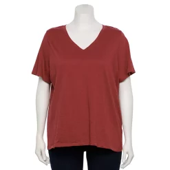 Plus Size Sonoma Goods For Life® Everyday V-Neck Tee -StyleUp Sales Store 5232140 Marsala Flower