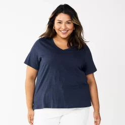Plus Size Sonoma Goods For Life® Everyday V-Neck Tee -StyleUp Sales Store 5232140 Navy