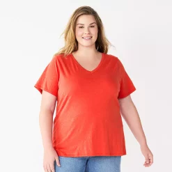 Plus Size Sonoma Goods For Life® Everyday V-Neck Tee -StyleUp Sales Store 5232140 Red