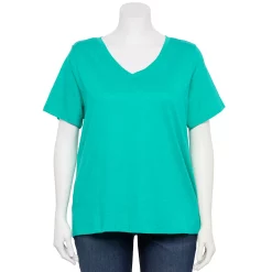 Plus Size Sonoma Goods For Life® Everyday V-Neck Tee -StyleUp Sales Store 5232140 Regal Aqua