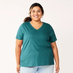 Plus Size Sonoma Goods For Life® Everyday V-Neck Tee -StyleUp Sales Store 5232140 Teal