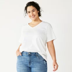 Plus Size Sonoma Goods For Life® Everyday V-Neck Tee -StyleUp Sales Store 5232140 Vital White
