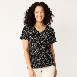Plus Size Sonoma Goods For Life® Everyday V-Neck Tee -StyleUp Sales Store 5232145 Black Sun Trees