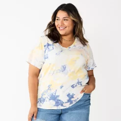Plus Size Sonoma Goods For Life® Everyday V-Neck Tee -StyleUp Sales Store 5232145 Blue Wrinkle Dye