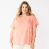 Plus Size Sonoma Goods For Life® Everyday V-Neck Tee -StyleUp Sales Store 5232145 Coral Medium Floral