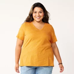 Plus Size Sonoma Goods For Life® Everyday V-Neck Tee -StyleUp Sales Store 5232145 Gold