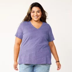 Plus Size Sonoma Goods For Life® Everyday V-Neck Tee -StyleUp Sales Store 5232145 Grape Purple