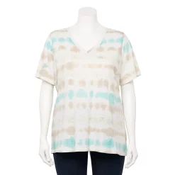 Plus Size Sonoma Goods For Life® Everyday V-Neck Tee -StyleUp Sales Store 5232145 Grey Dye Stripe