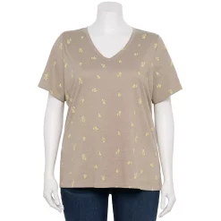 Plus Size Sonoma Goods For Life® Everyday V-Neck Tee -StyleUp Sales Store 5232145 Khaki Cactus