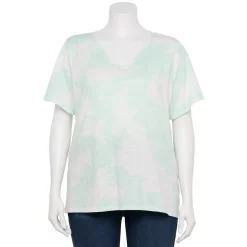Plus Size Sonoma Goods For Life® Everyday V-Neck Tee -StyleUp Sales Store 5232145 Light Blue Tie Dye