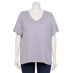 Plus Size Sonoma Goods For Life® Everyday V-Neck Tee -StyleUp Sales Store 5232145 Light Purple Stripe