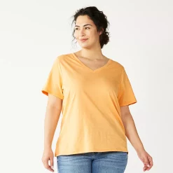 Plus Size Sonoma Goods For Life® Everyday V-Neck Tee -StyleUp Sales Store 5232145 Peach Glaze