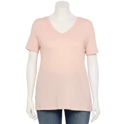 Plus Size Sonoma Goods For Life® Everyday V-Neck Tee -StyleUp Sales Store 5232145 Peach Layer