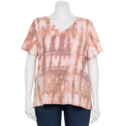 Plus Size Sonoma Goods For Life® Everyday V-Neck Tee -StyleUp Sales Store 5232145 Purple Peach Tie Dye