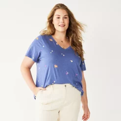 Plus Size Sonoma Goods For Life® Everyday V-Neck Tee -StyleUp Sales Store 5232145 Purple Spaced Floral