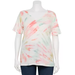 Plus Size Sonoma Goods For Life® Everyday V-Neck Tee -StyleUp Sales Store 5232145 Red White Blue Tie Dye