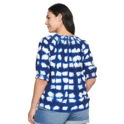 Plus Size Sonoma Goods For Life® Elbow Smocked Neck Top -StyleUp Sales Store 5232730 ALT