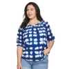 Plus Size Sonoma Goods For Life® Elbow Smocked Neck Top -StyleUp Sales Store 5232730 Navy Dye Squares