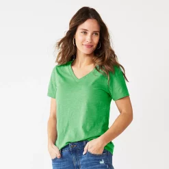 Petite Sonoma Goods For Life® Everyday Short Sleeve V-Neck Tee -StyleUp Sales Store 5234230 Aloe Green
