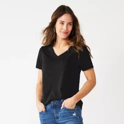 Petite Sonoma Goods For Life® Everyday Short Sleeve V-Neck Tee -StyleUp Sales Store 5234230 Black