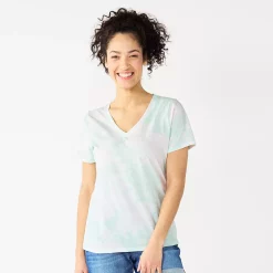 Petite Sonoma Goods For Life® Everyday Short Sleeve V-Neck Tee -StyleUp Sales Store 5234230 Bleach Blue Tie Dye