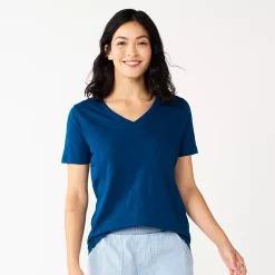 Petite Sonoma Goods For Life® Everyday Short Sleeve V-Neck Tee -StyleUp Sales Store 5234230 Dark Blue