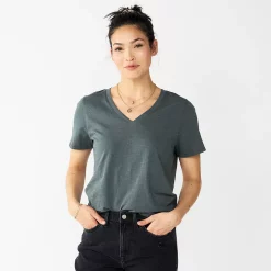 Petite Sonoma Goods For Life® Everyday Short Sleeve V-Neck Tee -StyleUp Sales Store 5234230 Dark Gray Green