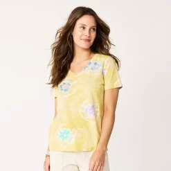 Petite Sonoma Goods For Life® Everyday Short Sleeve V-Neck Tee -StyleUp Sales Store 5234230 Lemon Yellow Circle Dy