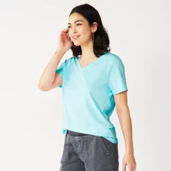 Petite Sonoma Goods For Life® Everyday Short Sleeve V-Neck Tee -StyleUp Sales Store 5234230 Light Blue