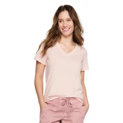 Petite Sonoma Goods For Life® Everyday Short Sleeve V-Neck Tee -StyleUp Sales Store 5234230 Light Pink Texture