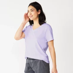 Petite Sonoma Goods For Life® Everyday Short Sleeve V-Neck Tee -StyleUp Sales Store 5234230 Light Purple