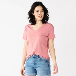 Petite Sonoma Goods For Life® Everyday Short Sleeve V-Neck Tee -StyleUp Sales Store 5234230 Mauve