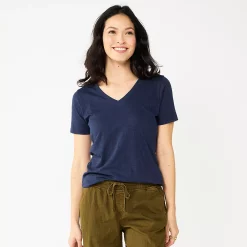 Petite Sonoma Goods For Life® Everyday Short Sleeve V-Neck Tee -StyleUp Sales Store 5234230 Navy