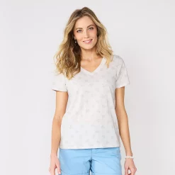 Petite Sonoma Goods For Life® Everyday Short Sleeve V-Neck Tee -StyleUp Sales Store 5234230 Neutral Mini Floral