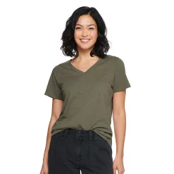 Petite Sonoma Goods For Life® Everyday Short Sleeve V-Neck Tee -StyleUp Sales Store 5234230 Olive