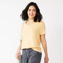 Petite Sonoma Goods For Life® Everyday Short Sleeve V-Neck Tee -StyleUp Sales Store 5234230 Peach