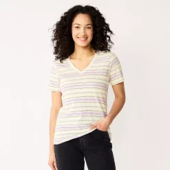 Petite Sonoma Goods For Life® Everyday Short Sleeve V-Neck Tee -StyleUp Sales Store 5234230 Purple Dot Stripe