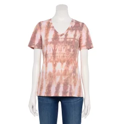 Petite Sonoma Goods For Life® Everyday Short Sleeve V-Neck Tee -StyleUp Sales Store 5234230 Purple Peach Tie Dye