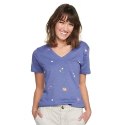 Petite Sonoma Goods For Life® Everyday Short Sleeve V-Neck Tee -StyleUp Sales Store 5234230 Purple Spaced Floral