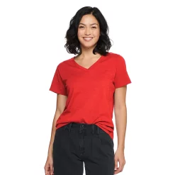 Petite Sonoma Goods For Life® Everyday Short Sleeve V-Neck Tee -StyleUp Sales Store 5234230 Red