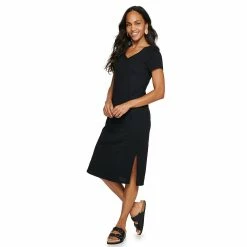 Petite Sonoma Goods For Life® Knit T-Shirt Midi Dress -StyleUp Sales Store 5237287 Black