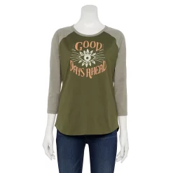 Women's Sonoma Goods For Life® Three Quarter Sleeve Baseball Graphic Tee 18 Women's Sonoma Goods For Life® Three Quarter Sleeve Baseball Graphic Tee -StyleUp Sales Store 5242169 Olive Good Days
