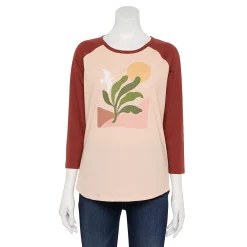 Women's Sonoma Goods For Life® Three Quarter Sleeve Baseball Graphic Tee 19 Women's Sonoma Goods For Life® Three Quarter Sleeve Baseball Graphic Tee -StyleUp Sales Store 5242169 Peach Nature Scene