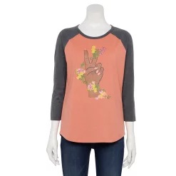 Women's Sonoma Goods For Life® Three Quarter Sleeve Baseball Graphic Tee 16 Women's Sonoma Goods For Life® Three Quarter Sleeve Baseball Graphic Tee -StyleUp Sales Store 5242169 Pink Peace Floral