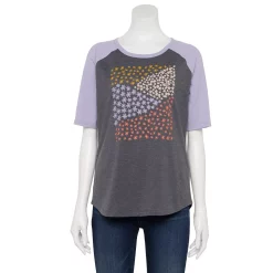 Women's Sonoma Goods For Life® Elbow Sleeve Baseball Graphic Tee -StyleUp Sales Store 5242399 Gray Floral Fields